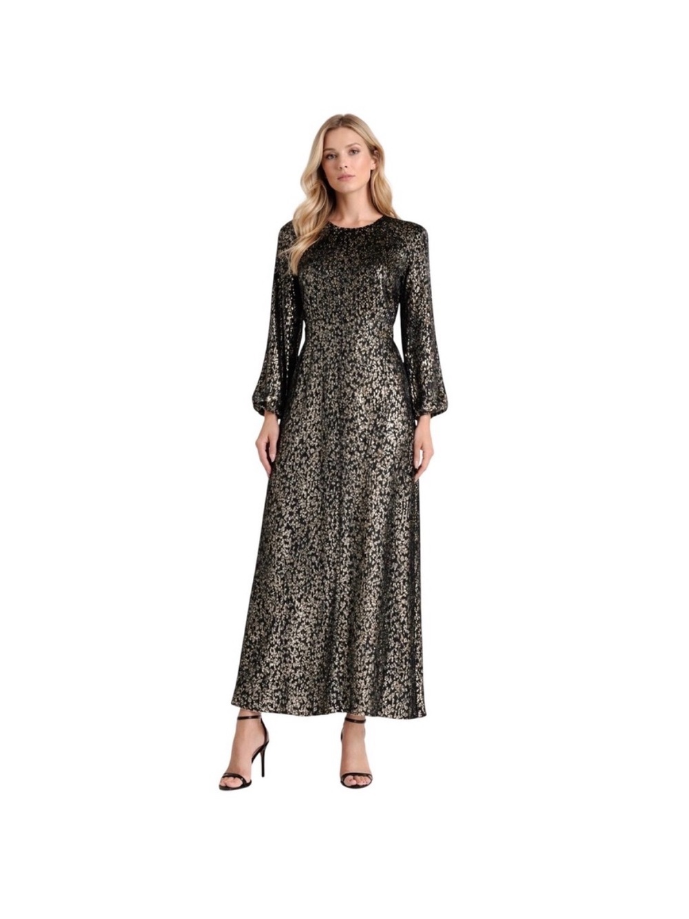 Simkhai Long Sleeve Metallic Black & Gold Evening Formal Dress size 2